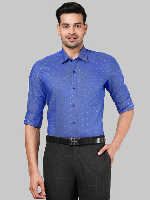 

Raymond Men Blue Polka dots Cotton Formal Shirts