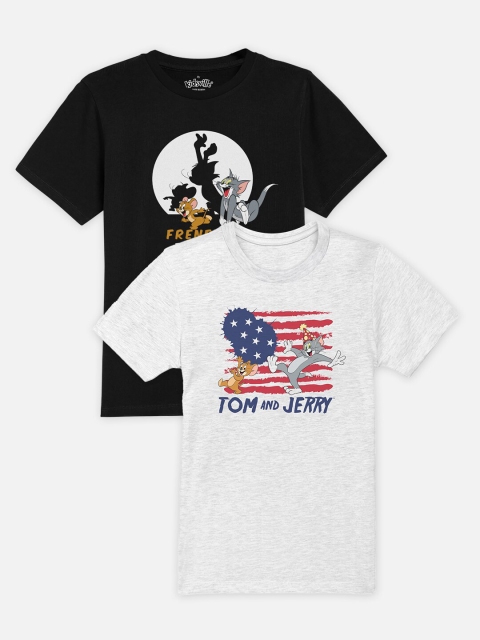 

Kids Ville Boys Pack Of 2 Tom & Jerry Printed Pure Cotton Tshirts, White