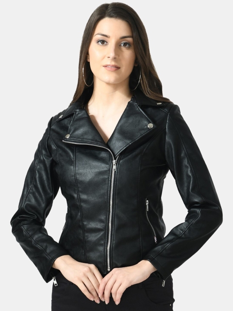 

TBOJ Women Black Lightweight Crop Outdoor Biker Jacket