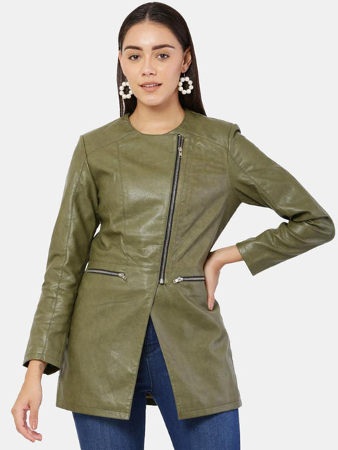 

TBOJ Women Green Checked Lightweight Longline Outdoor Open Front Jacket