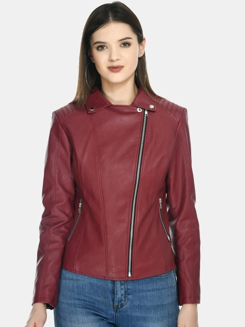 

TBOJ Women Maroon Lightweight Crop Outdoor Biker Jacket