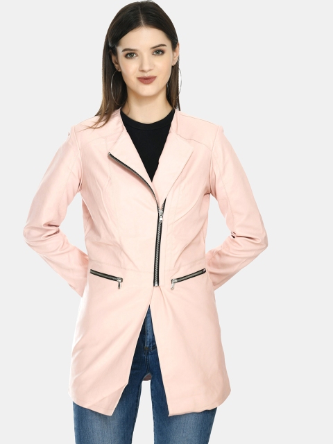 

TBOJ Women Pink Lightweight Longline Leather Jacket