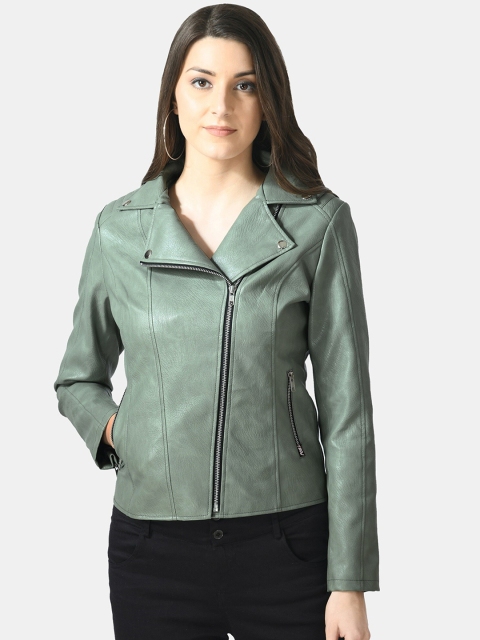 

TBOJ Women Green Lightweight Crop Outdoor Biker Jacket