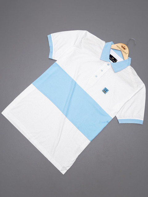 

FRENCH CROWN Men White Colourblocked V-Neck Applique T-shirt