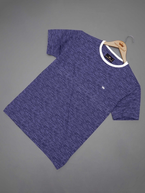 

FRENCH CROWN Men Blue Polo Collar Applique T-shirt