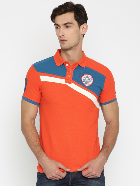 

Being Human Clothing Men Orange & Blue Colourblocked Polo T-shirt