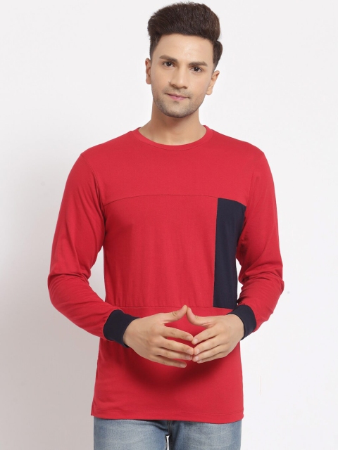 

Kalt Men Red Full Sleeves Round Neck Cotton Blend T-shirt