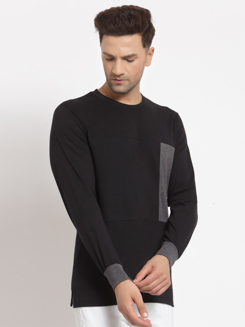 

Kalt Men Black and Dark Grey Cotton Blend T-shirt
