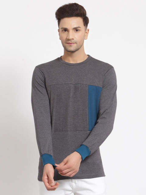 

Kalt Men Dark Grey, Teal Full Sleeves T-shirt