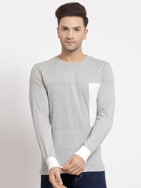 

Kalt Plus Size Men Grey Colourblocked Henley Neck T-shirt