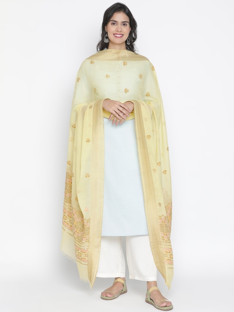 

SHINGORA Yellow & Pink Ethnic Motifs Woven Design Cotton Silk Dupatta