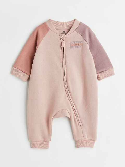 

H&M Boys Pink Solid Cotton Foldover-Trim Romper Suit