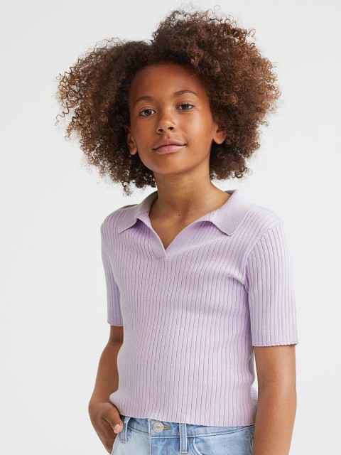 

H&M Girls Purple Collared Rib-knit Top