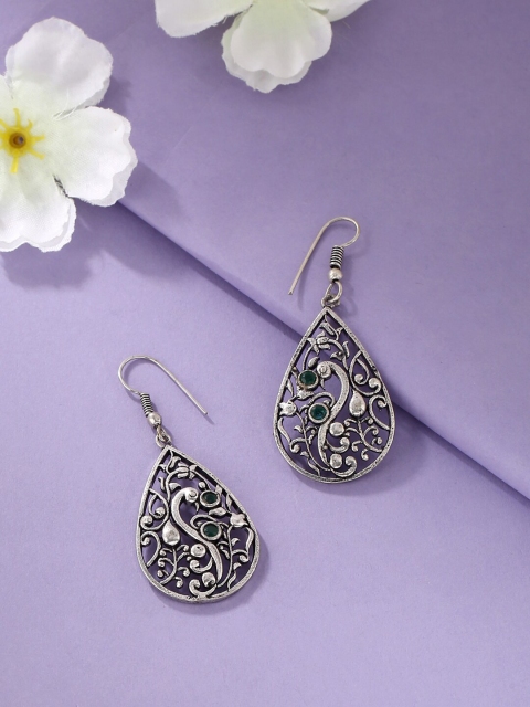 

kashwini Silver-Toned Teardrop Shaped Silver-Plated Drop Earrings