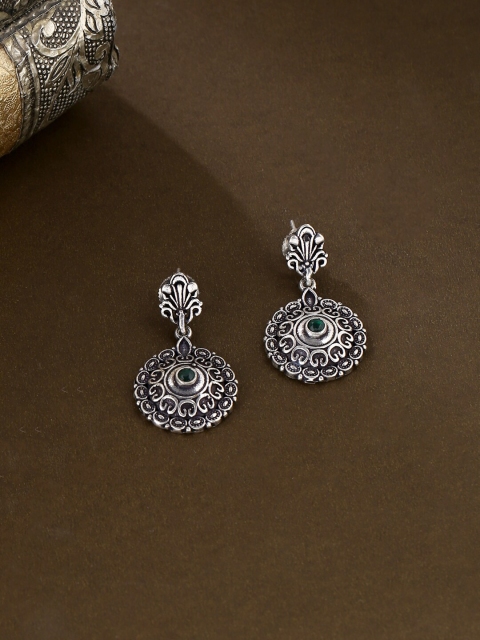 

kashwini Silver-Toned Floral Silver-Plated Drop Earrings