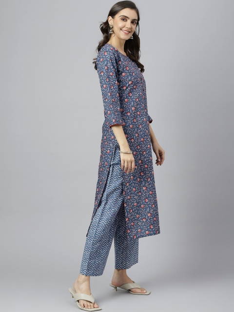 

KALINI Women Blue Printed Straight Kurta with Palazzos