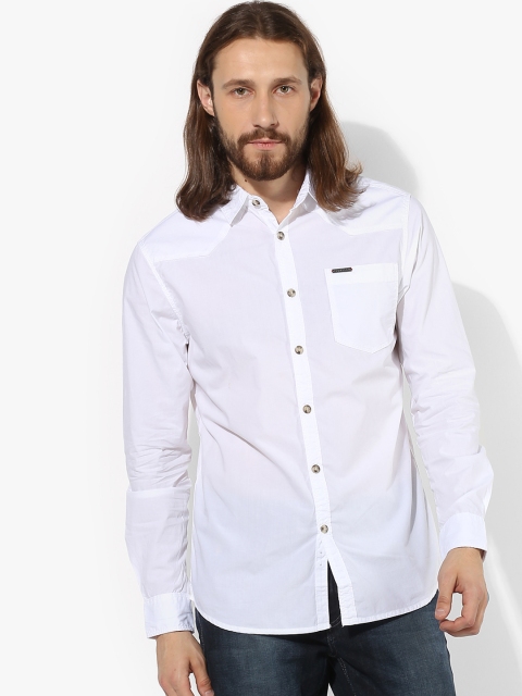 

YWC Men White Regular Fit Solid Casual Shirt