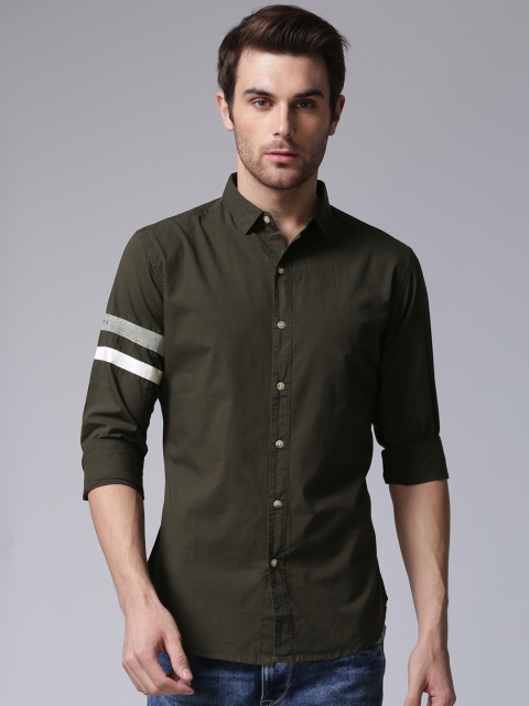 

YWC Men Olive Green Slim Fit Solid Casual Shirt