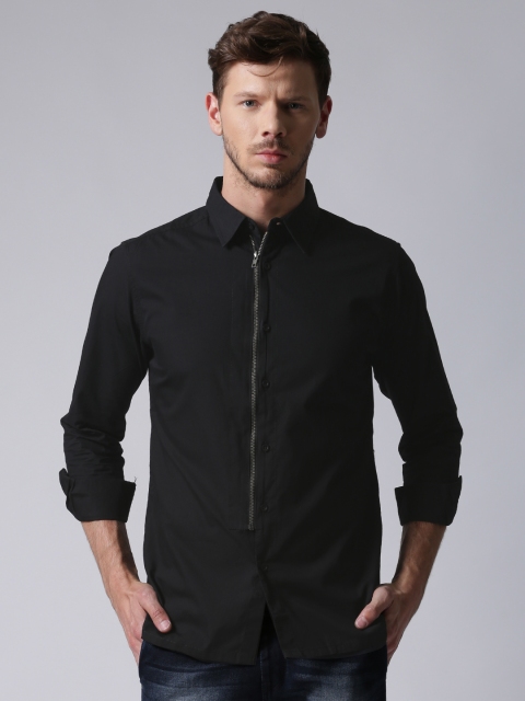 

YWC Men Black Slim Fit Solid Casual Shirt
