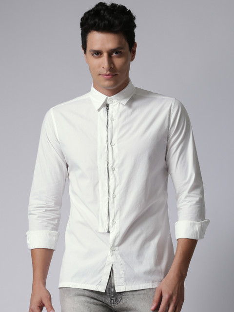 

YWC Men White Slim Fit Solid Casual Shirt