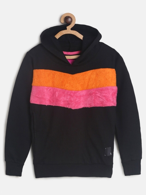 

TALES & STORIES Girls Black Colourblocked Hooded Sweatshirt