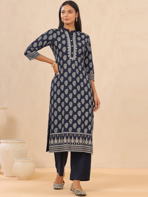 

Juniper Women Blue Paisley Printed Kurti with Palazzos