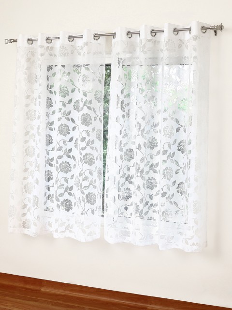 

ROSARA HOME Set of 2 White Floral Print Sheer Window Curtains