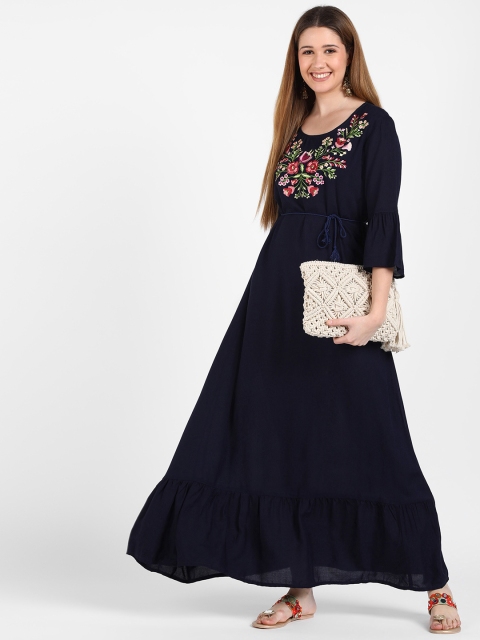 

shashvi Navy Blue Floral Embroidered Maxi Dress