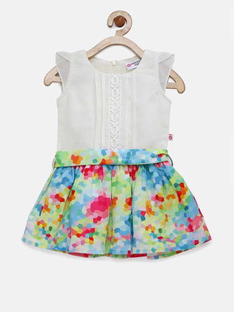 

Peppermint Girls Off-White & Green Printed Fit and Flare Dress