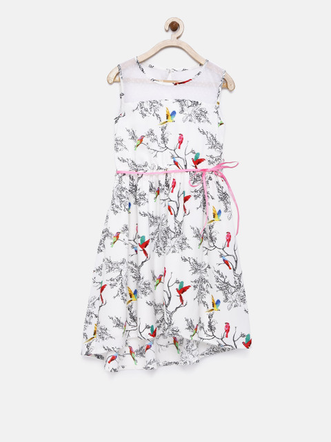 

Peppermint Girls White Printed Fit and Flare Dress