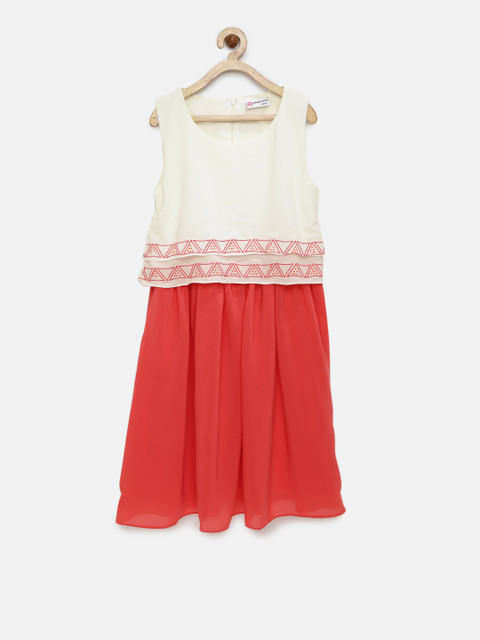 

Peppermint Girls White Colourblocked A-Line Dress