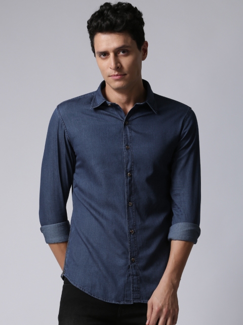 

YWC Men Blue Slim Fit Solid Casual Shirt