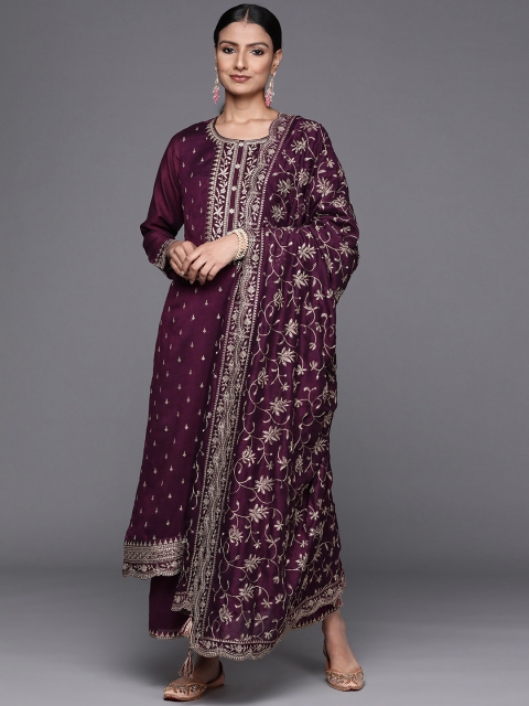 

Libas Women Purple Floral Embroidered Kurta with Palazzos & With Dupatta