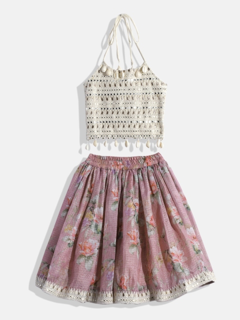 

Twisha Girls Off White & Dusty Pink Embellished Clothing Set