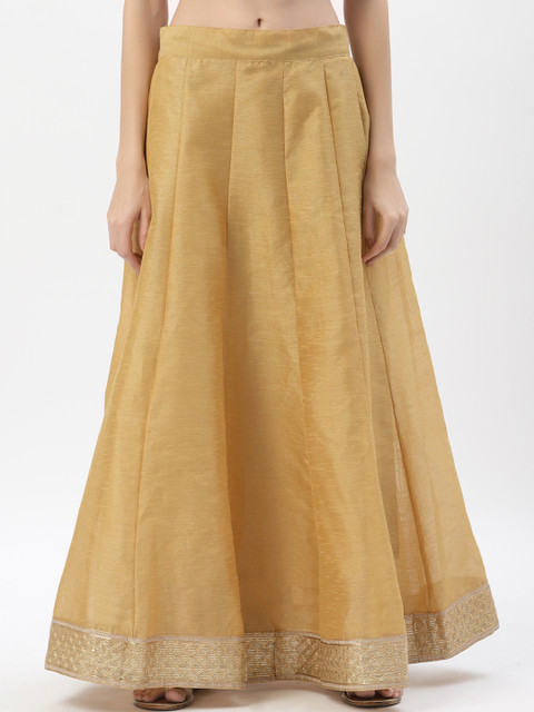 

studio rasa Women Beige Chanderi Kalidaar Embroidered Maxi Skirts