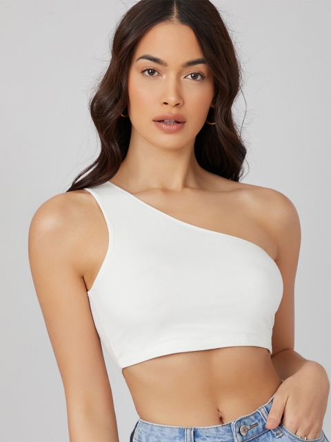 

AAHWAN White One Shoulder Crop Top