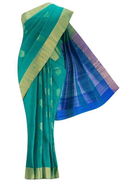 

Nalli Next Teal & Gold-Toned Woven Design Zari Silk Blend Saree