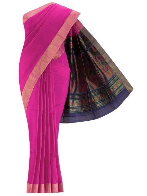 

Nalli Silk Sarees Fuchsia & Navy Blue Zari Silk Blend Saree