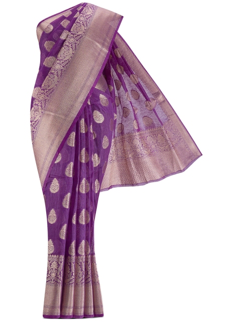 

Nalli Next Purple & Gold-Toned Woven Design Pure Linen Saree
