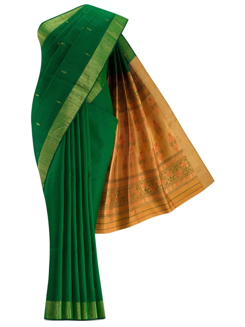 

Nalli Silk Sarees Green & Gold-Toned Woven Design Zari Silk Blend Saree