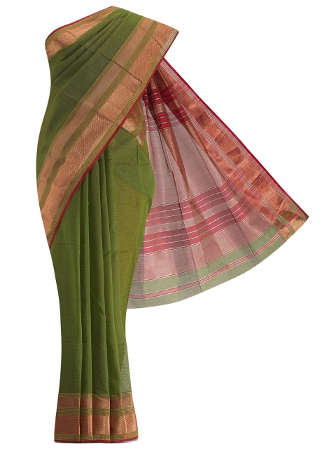 

Nalli Next Brown & Silver-Toned Floral Zari Organza Saree, Green
