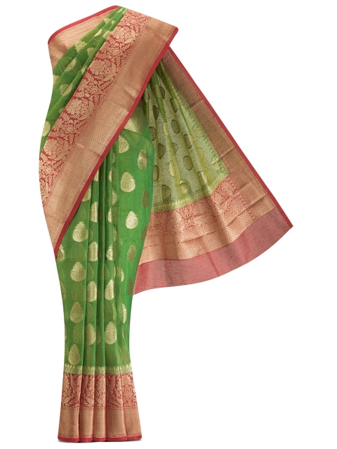 

Nalli Next Green & Gold-Toned Woven Design Pure Cotton Saree