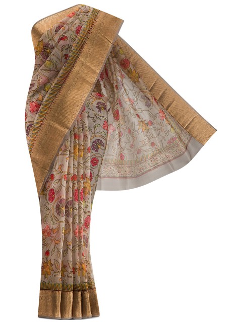 

Nalli Silk Sarees Grey & Gold-Toned Floral Zari Organza Saree