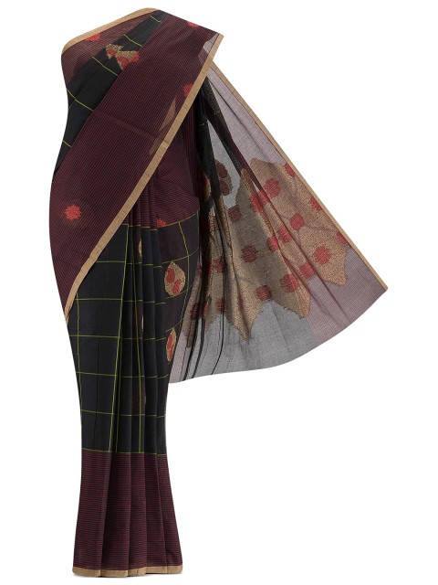 

Nalli Next Women Black & Maroon Checked Zari Pure Cotton Saree