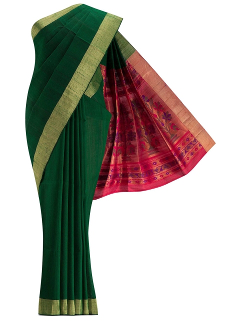 

Nalli Silk Sarees Green & Gold-Toned Zari Silk Blend Saree