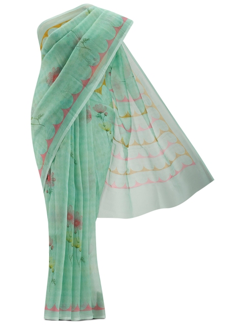 

Nalli Next Green & Pink Floral Printed Zari Organza Saree