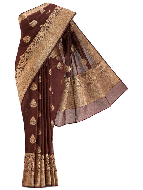 

Nalli Next Brown & Golden Ethnic Motifs Linen Saree