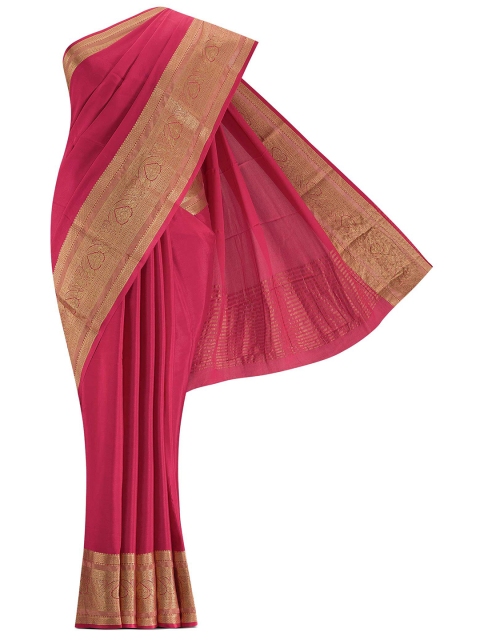 

Nalli Silk Sarees Pink & Gold-Toned Zari Pure Crepe Mysore Silk Saree