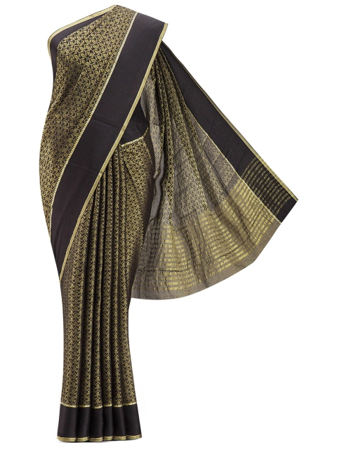 

Nalli Silk Sarees Black & Gold-Toned Woven Design Pure Crepe Mysore Silk Saree