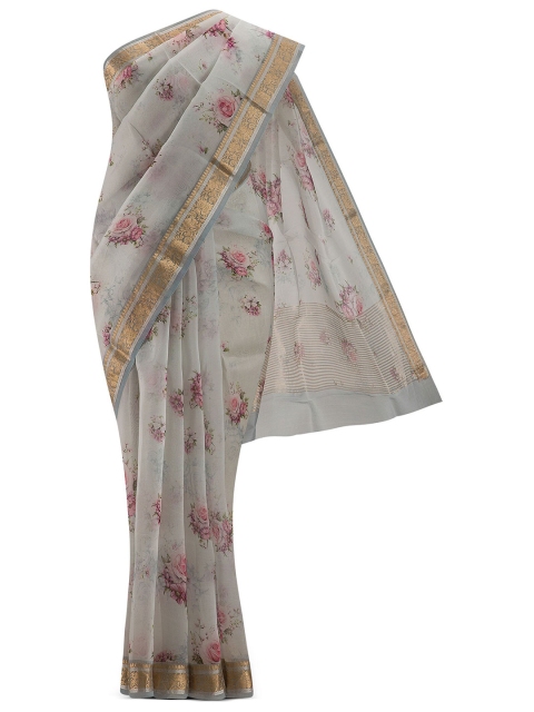 

Nalli Silk Sarees Off White & Blue Floral Organza Saree